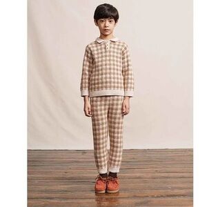BEBE ORGANIC • Ian Jogger, Camel Gingham, NWT, Size: 12yrs